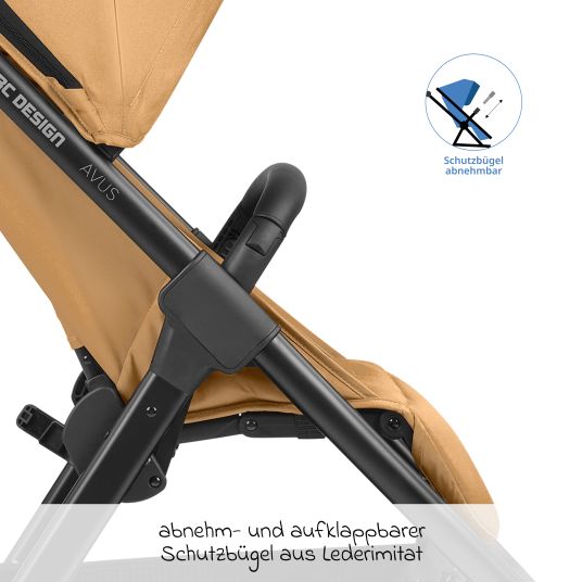 ABC Design Buggy & pushchair Avus incl. Reboarder Pearl Pro 2 - with one-hand folding and height-adjustable push bar (load capacity up to 25 kg) - Honey