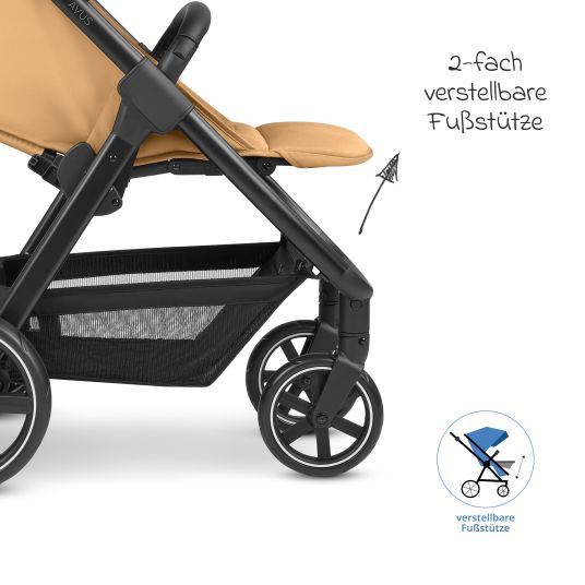 ABC Design Buggy & pushchair Avus incl. Reboarder Pearl Pro 2 - with one-hand folding and height-adjustable push bar (load capacity up to 25 kg) - Honey