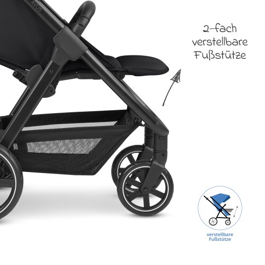 ABC Design Buggy & Sportwagen Avus inkl. Reboarder Pearl Pro 2 - mit Einhand-Faltung und höhenverstellbarem Schieber (bis 25 kg belastbar) - Ink