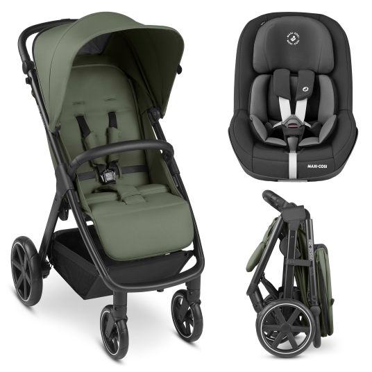 ABC Design Buggy & Sportwagen Avus inkl. Reboarder Pearl Pro 2 - mit Einhand-Faltung und höhenverstellbarem Schieber (bis 25 kg belastbar) - Olive