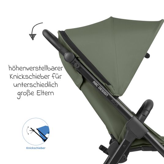 ABC Design Buggy & Sportwagen Avus inkl. Reboarder Pearl Pro 2 - mit Einhand-Faltung und höhenverstellbarem Schieber (bis 25 kg belastbar) - Olive