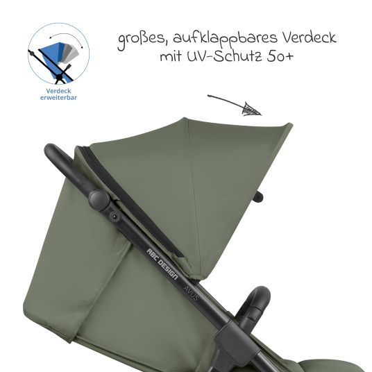 ABC Design Buggy & Sportwagen Avus inkl. Reboarder Pearl Pro 2 - mit Einhand-Faltung und höhenverstellbarem Schieber (bis 25 kg belastbar) - Olive