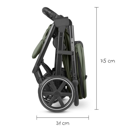 ABC Design Passeggino e carrozzina Avus incl. Reboarder Pearl Pro 2 - con ripiegamento a una mano e maniglione regolabile in altezza (portata fino a 25 kg) - Olive