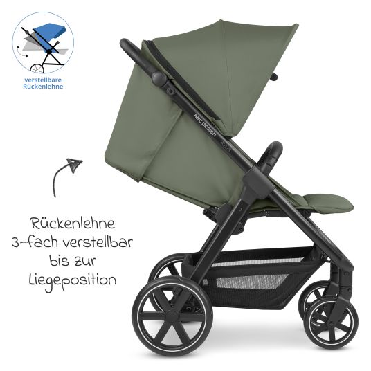 ABC Design Passeggino e carrozzina Avus incl. Reboarder Pearl Pro 2 - con ripiegamento a una mano e maniglione regolabile in altezza (portata fino a 25 kg) - Olive