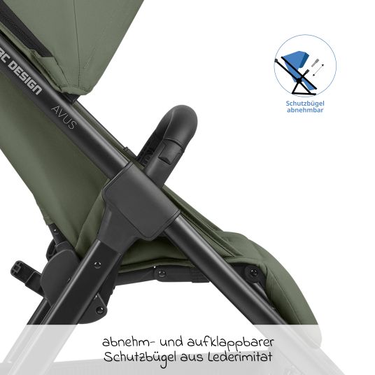 ABC Design Passeggino e carrozzina Avus incl. Reboarder Pearl Pro 2 - con ripiegamento a una mano e maniglione regolabile in altezza (portata fino a 25 kg) - Olive