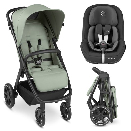 ABC Design Buggy & pushchair Avus incl. Reboarder Pearl Pro 2 - with one-hand folding and height-adjustable push bar (load capacity up to 25 kg) - Pine