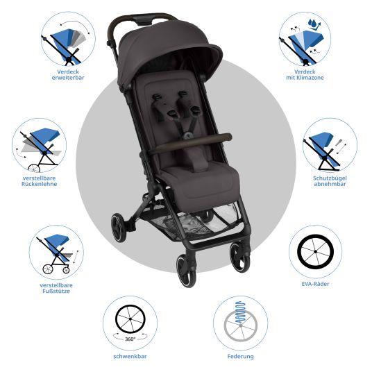 ABC Design Buggy & pushchair Ping 3 Travel up to 22 kg with flat reclining position incl. carrycot & shoulder strap - Falcon