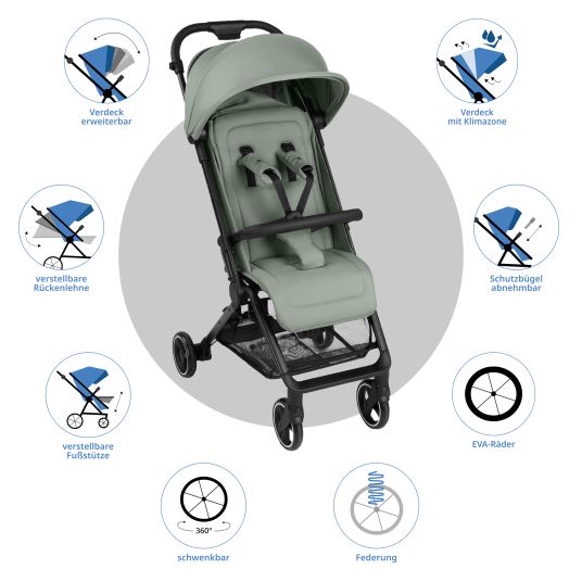 ABC Design Buggy & pushchair Ping 3 Travel up to 22 kg with flat reclining position incl. carrycot & shoulder strap - Pine