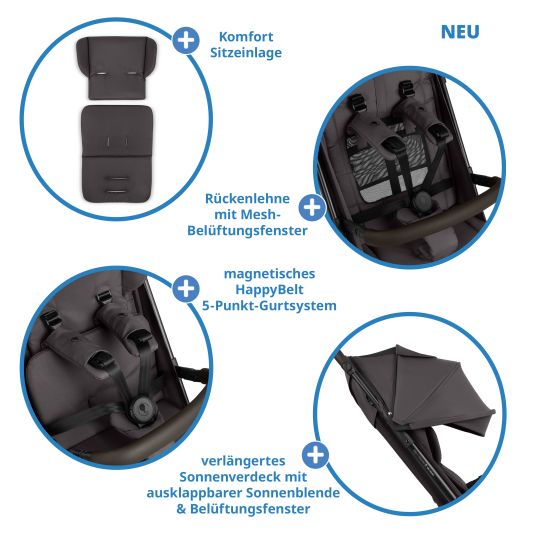 ABC Design Buggy & pushchair Ping 3 Trekking up to 22 kg with flat reclining position incl. seat insert, carry bag & shoulder strap - Falcon