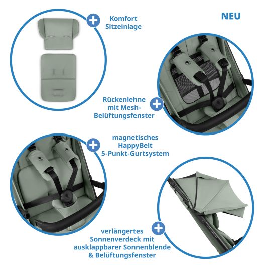 ABC Design Buggy & pushchair Ping 3 Trekking up to 22 kg with flat reclining position incl. seat insert, carry bag & shoulder strap - Pine