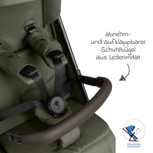 ABC Design Buggy & pushchair Ping 3 Trekking up to 22 kg with flat reclining position incl. seat insert, carrycot & shoulder strap - Pure - Avocado