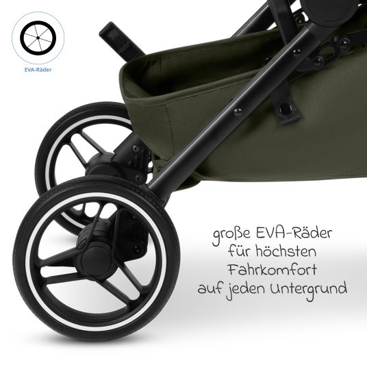 ABC Design Buggy & pushchair Ping 3 Trekking up to 22 kg with flat reclining position incl. seat insert, carrycot & shoulder strap - Pure - Avocado