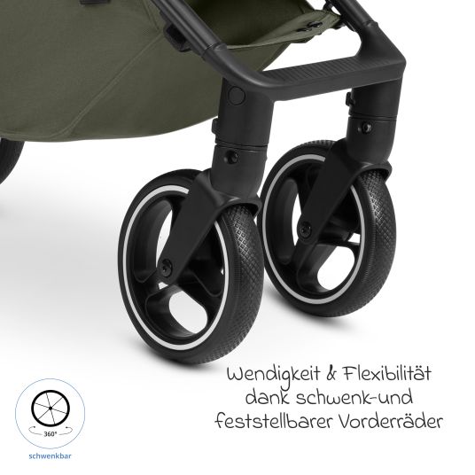 ABC Design Buggy & pushchair Ping 3 Trekking up to 22 kg with flat reclining position incl. seat insert, carrycot & shoulder strap - Pure - Avocado