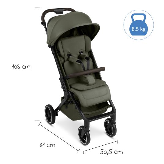 ABC Design Buggy & pushchair Ping 3 Trekking up to 22 kg with flat reclining position incl. seat insert, carrycot & shoulder strap - Pure - Avocado