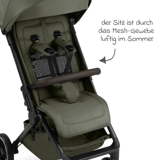 ABC Design Buggy & pushchair Ping 3 Trekking up to 22 kg with flat reclining position incl. seat insert, carrycot & shoulder strap - Pure - Avocado