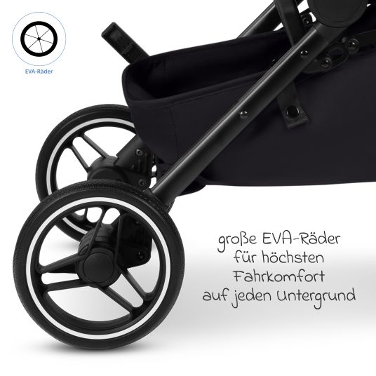 ABC Design Buggy & pushchair Ping 3 Trekking up to 22 kg with flat reclining position incl. seat insert, carrycot & shoulder strap - Pure - Coal