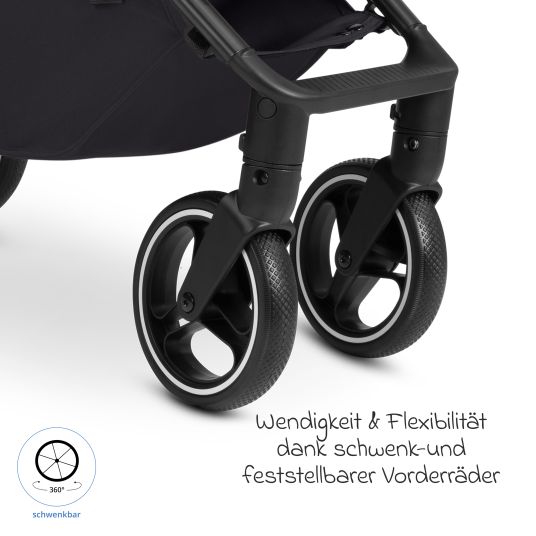 ABC Design Buggy & pushchair Ping 3 Trekking up to 22 kg with flat reclining position incl. seat insert, carrycot & shoulder strap - Pure - Coal