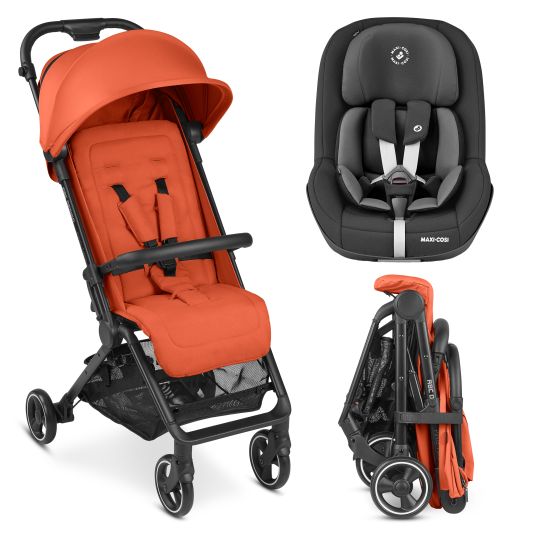 ABC Design Buggy & pushchair Ping Two incl. Reboarder Pearl Pro 2 - with flat reclining position, carrycot & shoulder strap - Classic Edition - Carrot