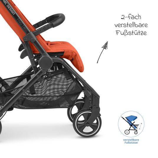 ABC Design Buggy & pushchair Ping Two incl. Reboarder Pearl Pro 2 - with flat reclining position, carrycot & shoulder strap - Classic Edition - Carrot