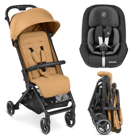 ABC Design Buggy & Sportwagen Ping Two inkl. Reboarder Pearl Pro 2 - mit flacher Liegeposition, Transporttasche & Tragegurt - Classic Edition - Honey