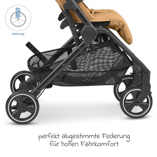 ABC Design Buggy & Sportwagen Ping Two inkl. Reboarder Pearl Pro 2 - mit flacher Liegeposition, Transporttasche & Tragegurt - Classic Edition - Honey