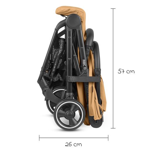 ABC Design Buggy & Sportwagen Ping Two inkl. Reboarder Pearl Pro 2 - mit flacher Liegeposition, Transporttasche & Tragegurt - Classic Edition - Honey