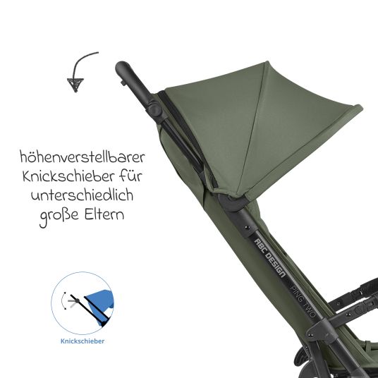 ABC Design Buggy & pushchair Ping Two incl. Reboarder Pearl Pro 2 - with flat reclining position, carrycot & shoulder strap - Classic Edition - Olive