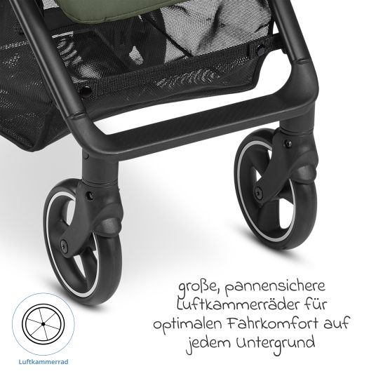 ABC Design Buggy & pushchair Ping Two incl. Reboarder Pearl Pro 2 - with flat reclining position, carrycot & shoulder strap - Classic Edition - Olive