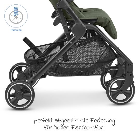 ABC Design Buggy & pushchair Ping Two incl. Reboarder Pearl Pro 2 - with flat reclining position, carrycot & shoulder strap - Classic Edition - Olive