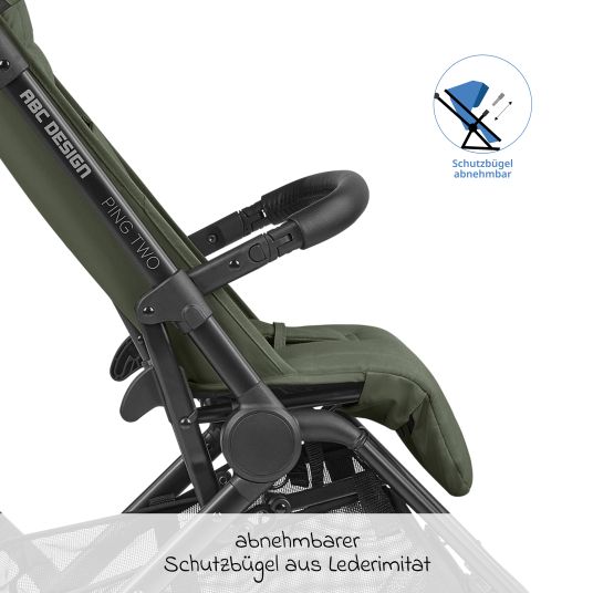 ABC Design Buggy & pushchair Ping Two incl. Reboarder Pearl Pro 2 - with flat reclining position, carrycot & shoulder strap - Classic Edition - Olive