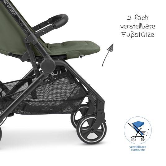 ABC Design Buggy & pushchair Ping Two incl. Reboarder Pearl Pro 2 - with flat reclining position, carrycot & shoulder strap - Classic Edition - Olive