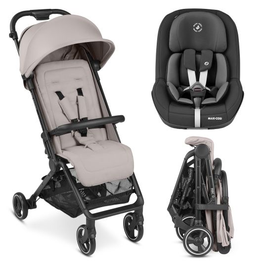 ABC Design Buggy & pushchair Ping Two incl. Reboarder Pearl Pro 2 - with flat reclining position, carrycot & shoulder strap - Classic Edition - Powder