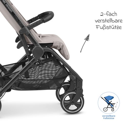 ABC Design Buggy & pushchair Ping Two incl. Reboarder Pearl Pro 2 - with flat reclining position, carrycot & shoulder strap - Classic Edition - Powder