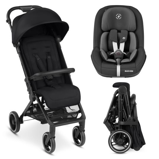 ABC Design Passeggino e carrozzina Ping Two Trekking incl. Reboarder Pearl Pro 2 - con posizione reclinabile in piano, navicella e tracolla - Ink