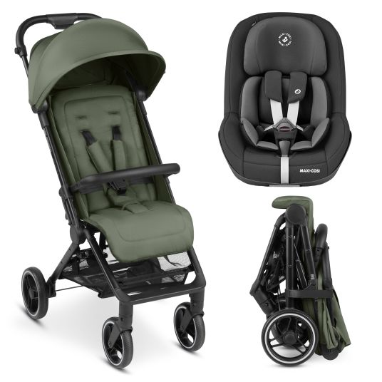 ABC Design Buggy & pushchair Ping Two Trekking incl. Reboarder Pearl Pro 2 - with flat reclining position, carrycot & shoulder strap - Olive