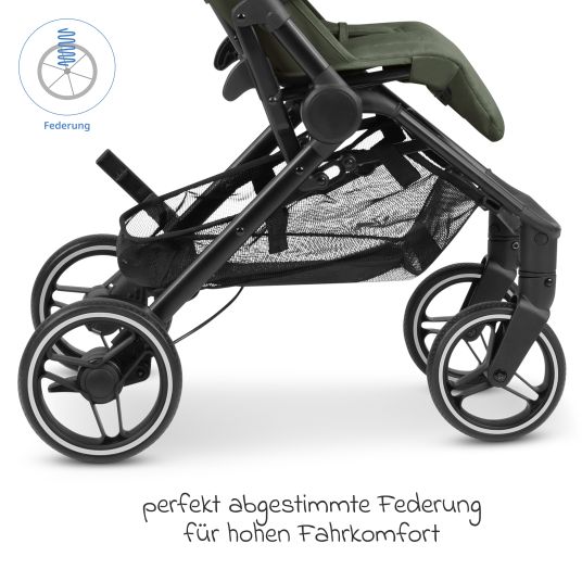 ABC Design Passeggino e carrozzina Ping Two Trekking incl. Reboarder Pearl Pro 2 - con posizione reclinabile in piano, navicella e tracolla - Olive