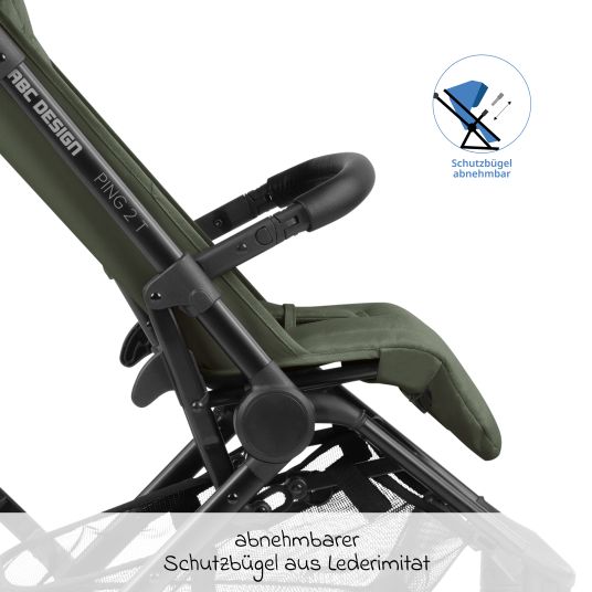 ABC Design Buggy & Sportwagen Ping Two Trekking inkl. Reboarder Pearl Pro 2 - mit flacher Liegeposition, Transporttasche & Tragegurt - Olive