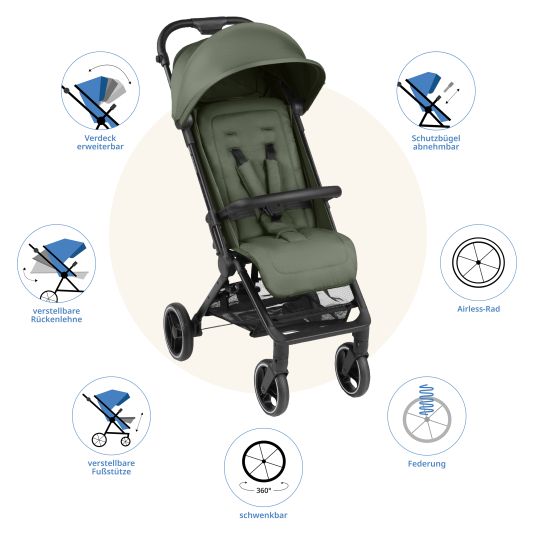 ABC Design Buggy & pushchair Ping Two Trekking with flat reclining position, carrycot and shoulder strap - Olive