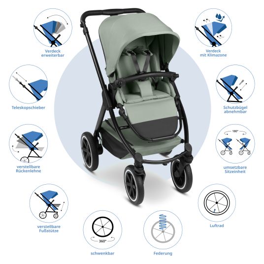 ABC Design Passeggino e carrozzina Samba 2 con seggiolino sportivo (da circa 9 mesi) - Pino