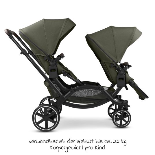 ABC Design Passeggino fratellare e passeggino gemellare Zoom 2 con 2 sedute sportive, 2 cuscini a cuneo e 2 inserti - Pure - Avocado