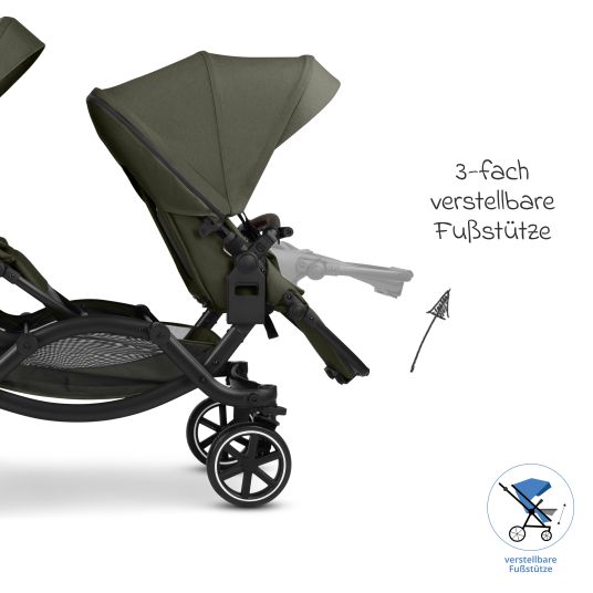 ABC Design Passeggino fratellare e passeggino gemellare Zoom 2 con 2 sedute sportive, 2 cuscini a cuneo e 2 inserti - Pure - Avocado