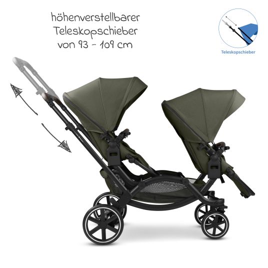 ABC Design Geschwisterwagen & Zwillingskinderwagen Zoom 2 inkl. 2 Sportsitze, 2x Keilkissen & 2x Einlagen - Pure - Avocado