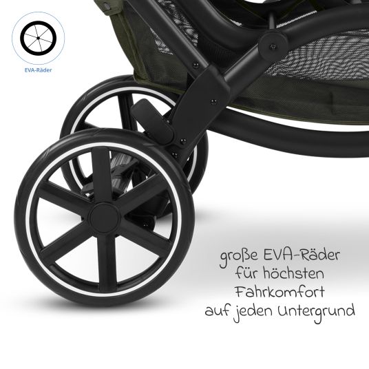 ABC Design Geschwisterwagen & Zwillingskinderwagen Zoom 2 inkl. 2 Sportsitze, 2x Keilkissen & 2x Einlagen - Pure - Avocado