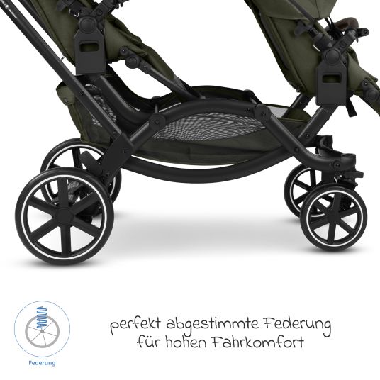 ABC Design Sibling baby carriage & twin baby carriage Zoom 2 incl. 2 sports seats, 2x wedge cushions & 2x inserts - Pure - Avocado