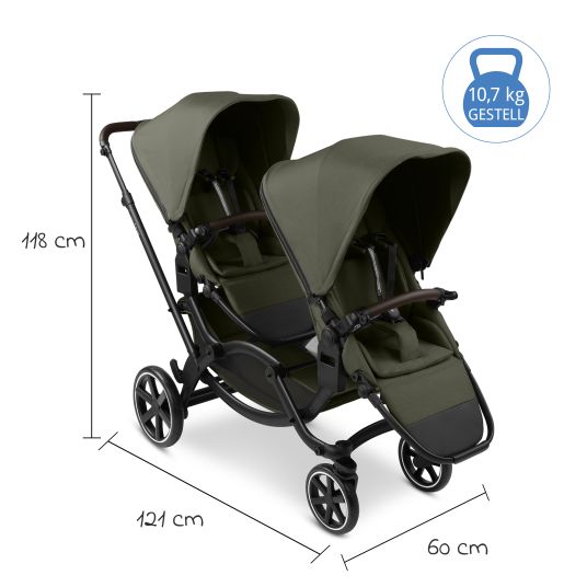 ABC Design Passeggino fratellare e passeggino gemellare Zoom 2 con 2 sedute sportive, 2 cuscini a cuneo e 2 inserti - Pure - Avocado