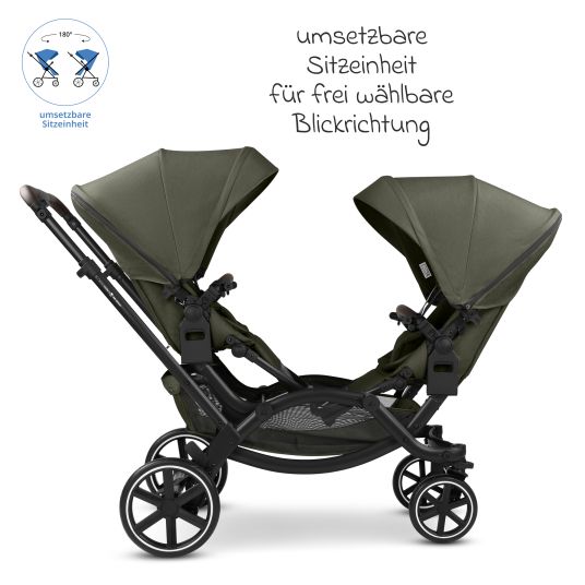 ABC Design Geschwisterwagen & Zwillingskinderwagen Zoom 2 inkl. 2 Sportsitze, 2x Keilkissen & 2x Einlagen - Pure - Avocado