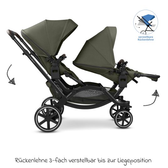 ABC Design Passeggino fratellare e passeggino gemellare Zoom 2 con 2 sedute sportive, 2 cuscini a cuneo e 2 inserti - Pure - Avocado