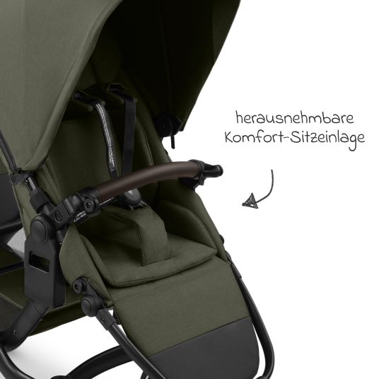 ABC Design Geschwisterwagen & Zwillingskinderwagen Zoom 2 inkl. 2 Sportsitze, 2x Keilkissen & 2x Einlagen - Pure - Avocado