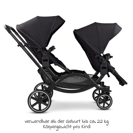 ABC Design Passeggino fratellare e passeggino gemellare Zoom 2 con 2 sedute sportive, 2 cuscini a cuneo e 2 inserti - Pure - Carbone