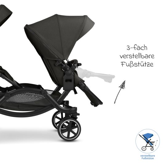 ABC Design Passeggino fratellare e passeggino gemellare Zoom 2 con 2 sedute sportive, 2 cuscini a cuneo e 2 inserti - Pure - Carbone